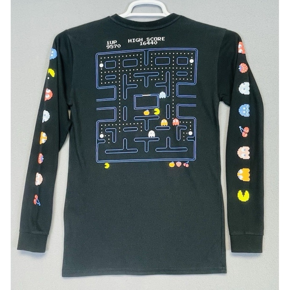 Pac-Man Game Over Graphic Tee Black Mens Small Long Sleeve Arcade Gamer Shirt